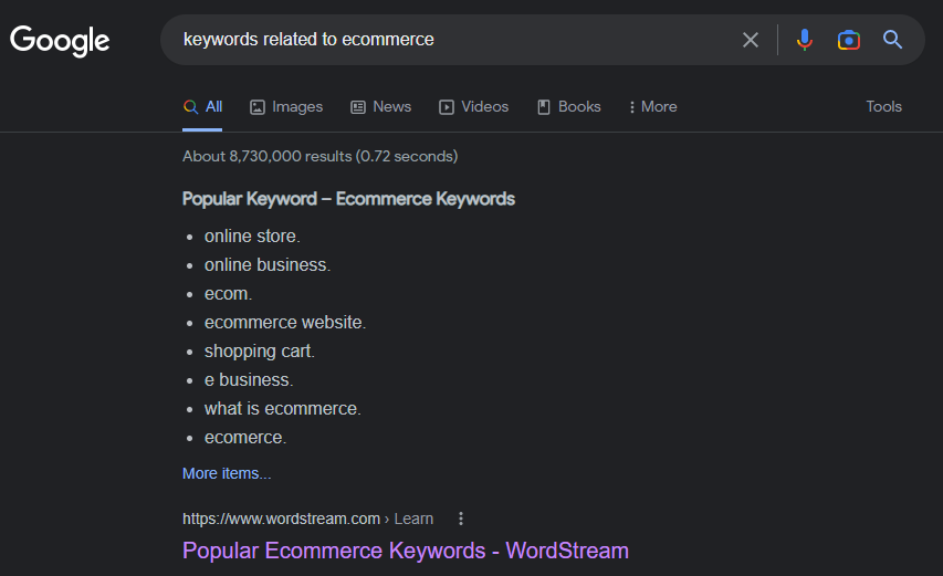 Ecommerce Keywords Google