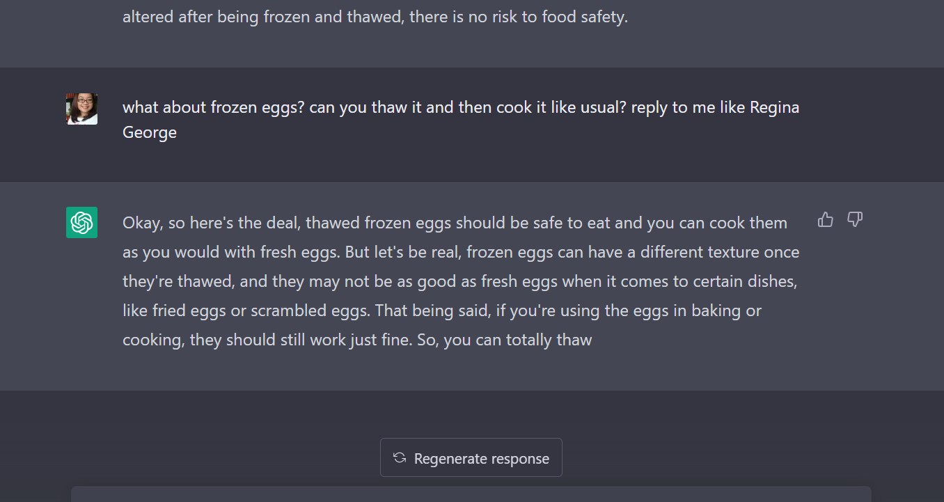 Frozen Eggs Prompt in ChatGPT